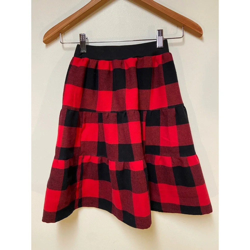 Girls Flannel Mom and Pop's Kids Maxi Skirt Sz 4 Red Black Buffalo Plaid Cotton